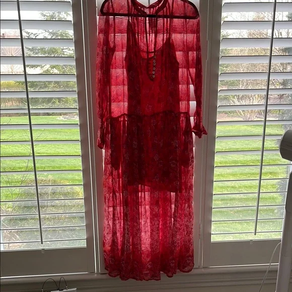 Free People See It Through Dress in Coral Peach Combo Size XS NWT - Picture 8 of 14